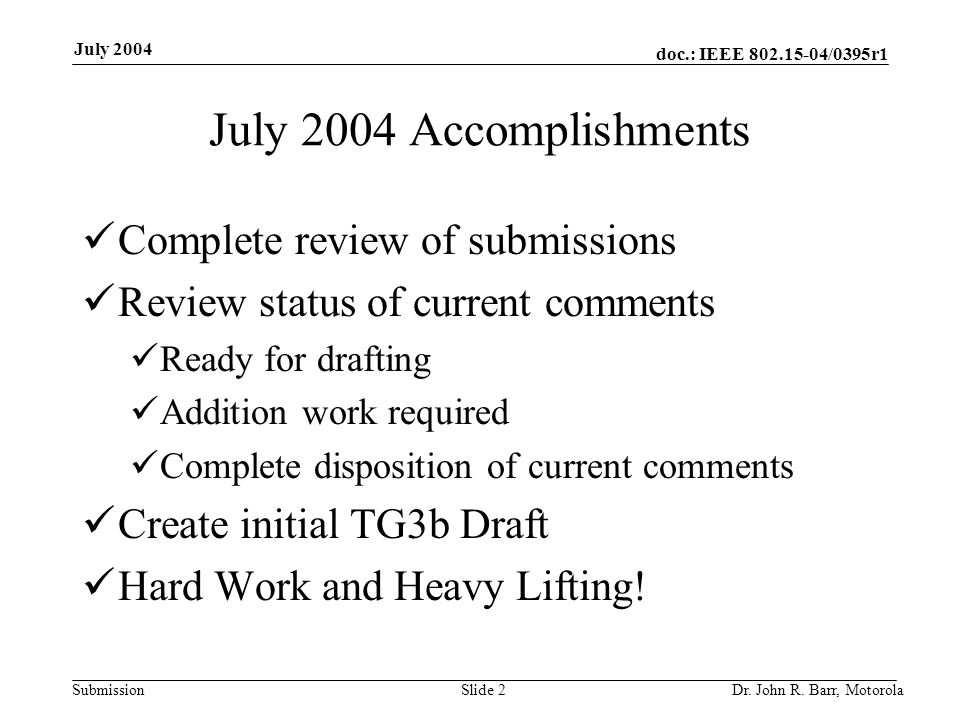 doc.: IEEE /0395r1 Submission July 2004 Dr.