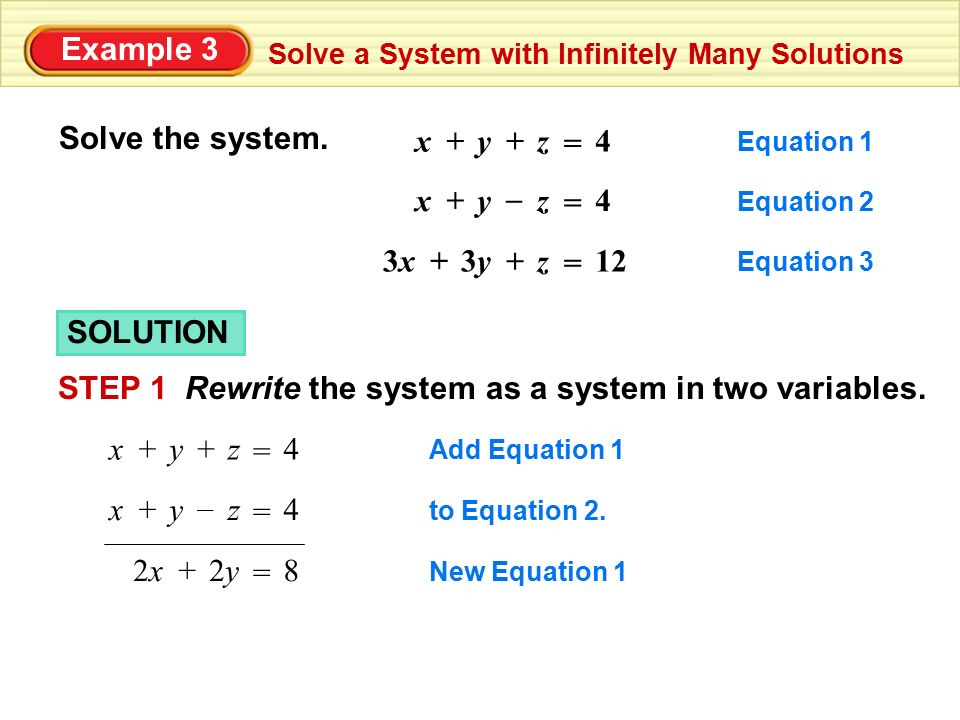 Example 3 Solve a System with Infinitely Many Solutions Solve the system.