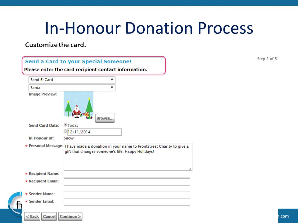 In-Honour Donation Process Customize the card.