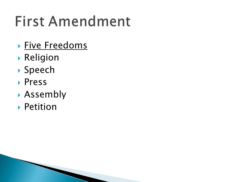  Five Freedoms  Religion  Speech  Press  Assembly  Petition