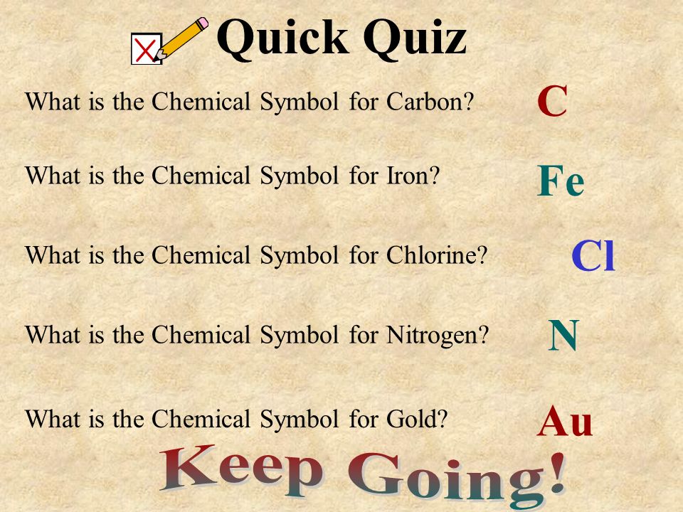 What is the Chemical Symbol for Carbon. Quick Quiz What is the Chemical Symbol for Iron.