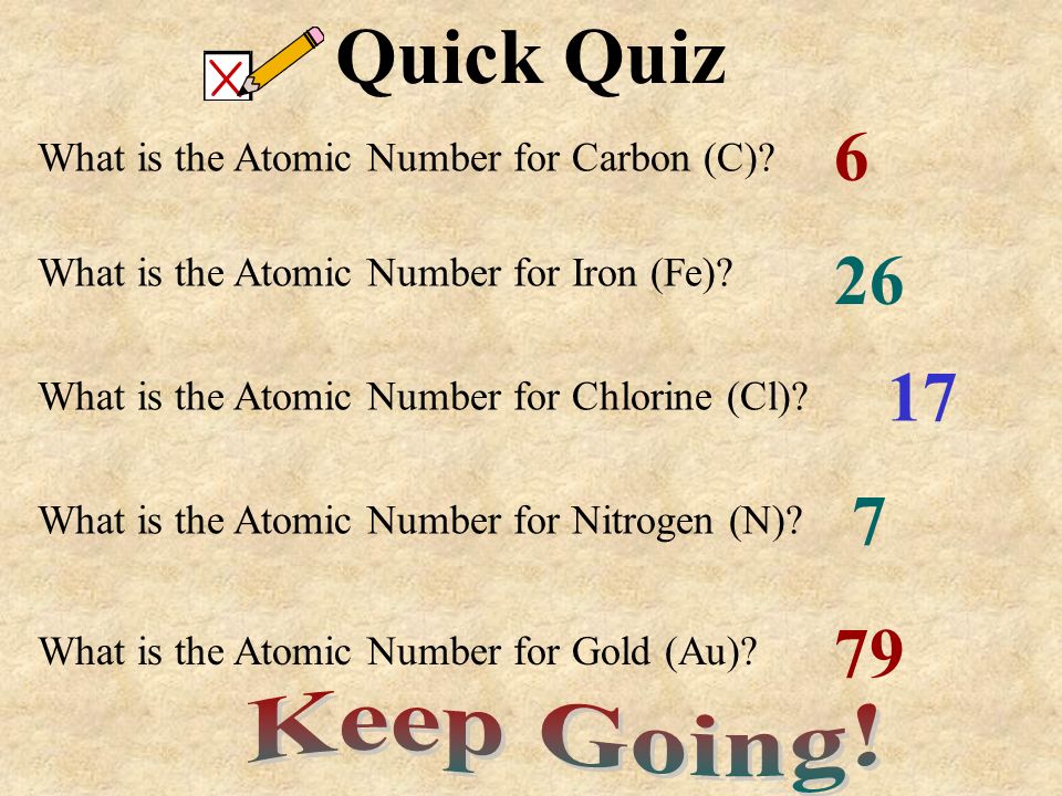 What is the Atomic Number for Carbon (C). Quick Quiz What is the Atomic Number for Iron (Fe).