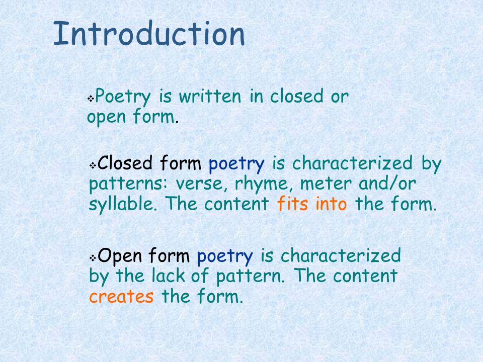 introduction poetry is written in closed or open form ppt video what is a closed form poem