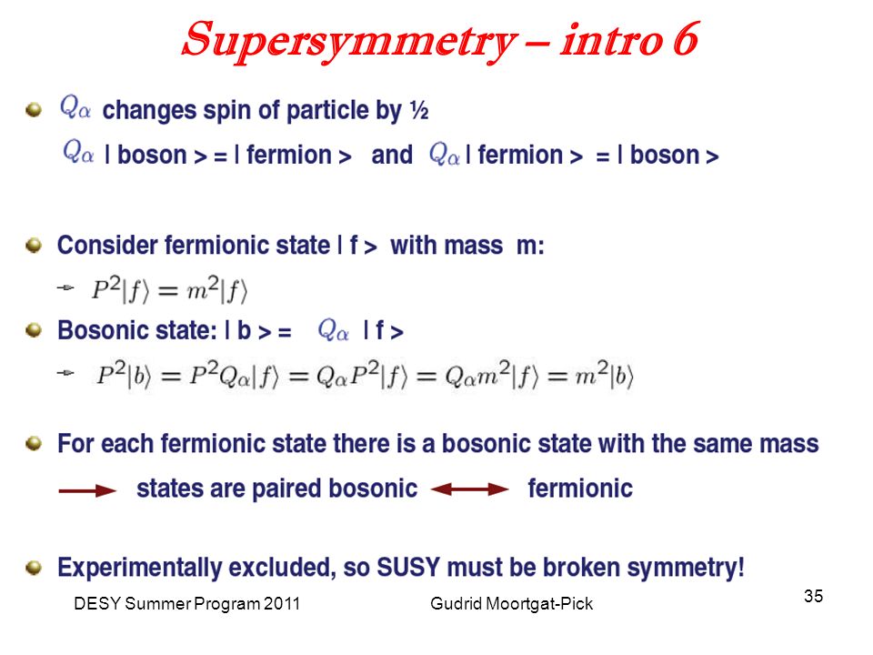 DESY Summer Program 2011 Gudrid Moortgat-Pick 35 Supersymmetry – intro 6