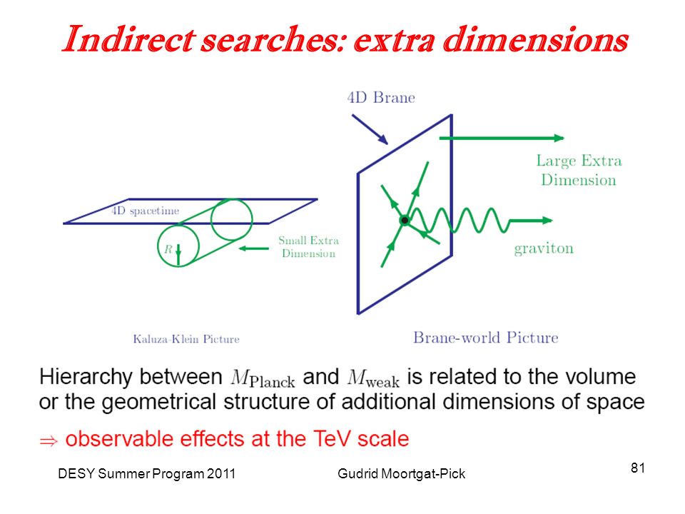 DESY Summer Program 2011 Gudrid Moortgat-Pick 81 Indirect searches: extra dimensions
