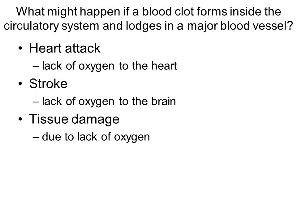 What might happen if a blood clot forms inside the circulatory system and lodges in a major blood vessel.
