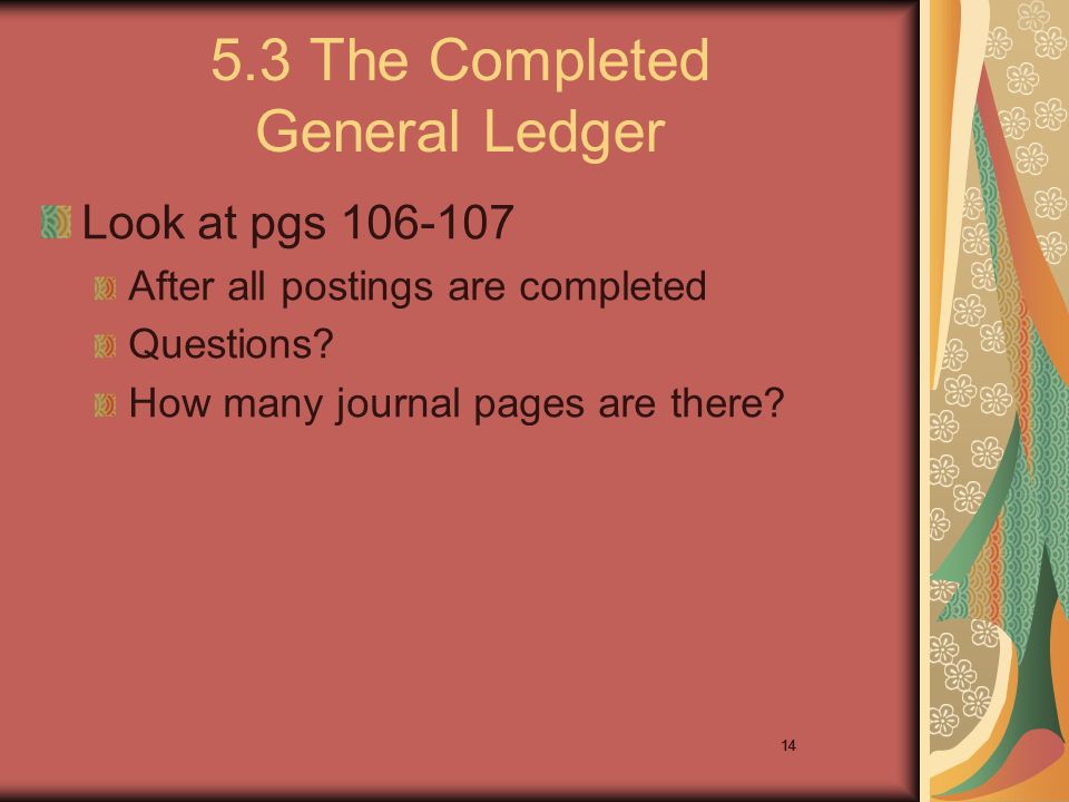 The Completed General Ledger Look at pgs After all postings are completed Questions.