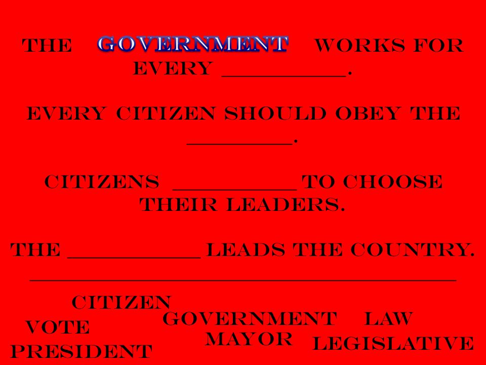 Vocabulary CITIZEN- a person who lives in an area and is loyal to that area.