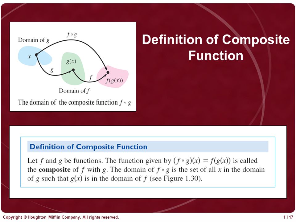 Copyright © Houghton Mifflin Company. All rights reserved. 1 | 17 Definition of Composite Function