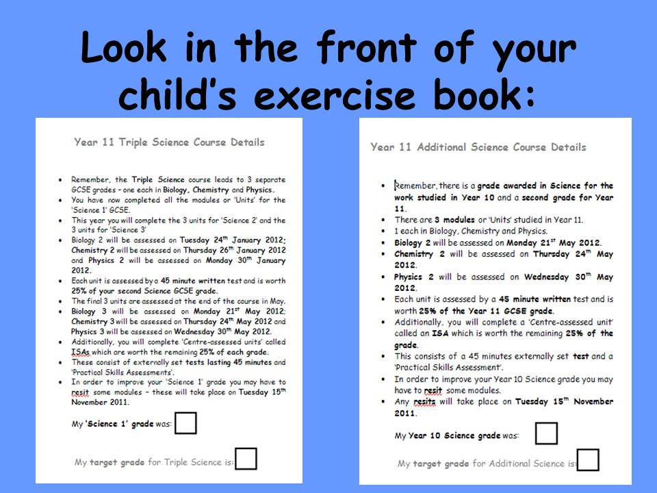 Look in the front of your child’s exercise book: