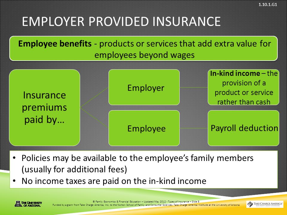 © Family Economics & Financial Education – Updated May 2012 – Types of Insurance – Slide 8 Funded by a grant from Take Charge America, Inc.