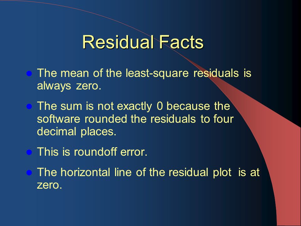 Residual Facts The mean of the least-square residuals is always zero.