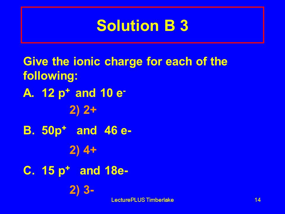 LecturePLUS Timberlake14 Solution B 3 Give the ionic charge for each of the following: A.