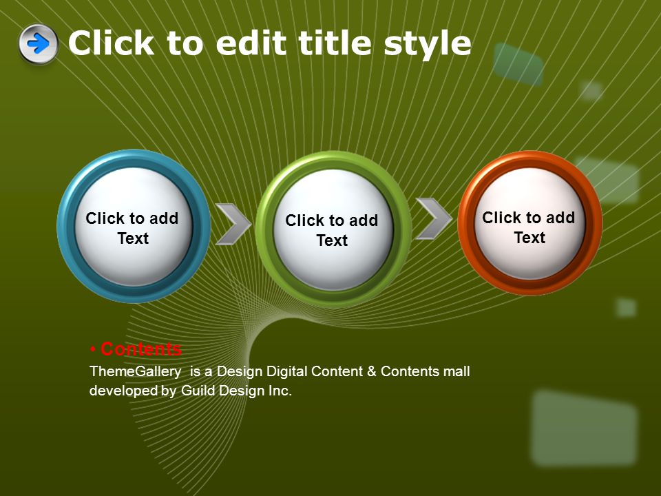 Click to add Text Contents ThemeGallery is a Design Digital Content & Contents mall developed by Guild Design Inc.