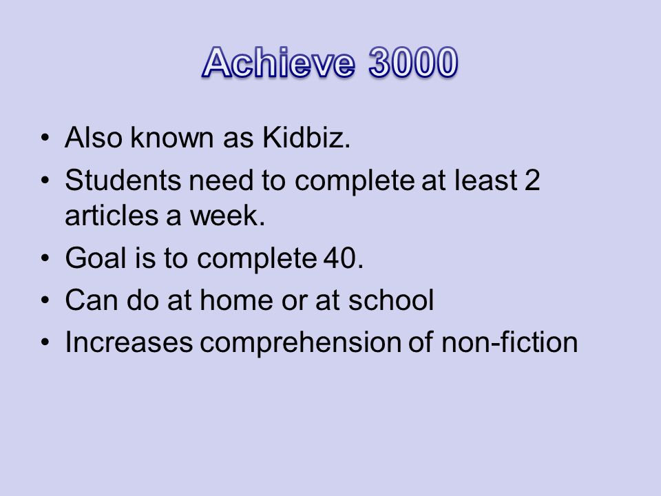 Also known as Kidbiz. Students need to complete at least 2 articles a week.