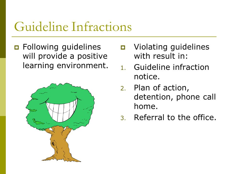 Guideline Infractions  Following guidelines will provide a positive learning environment.