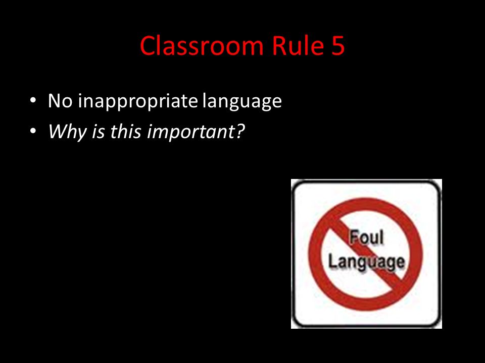 Classroom Rule 5 No inappropriate language Why is this important