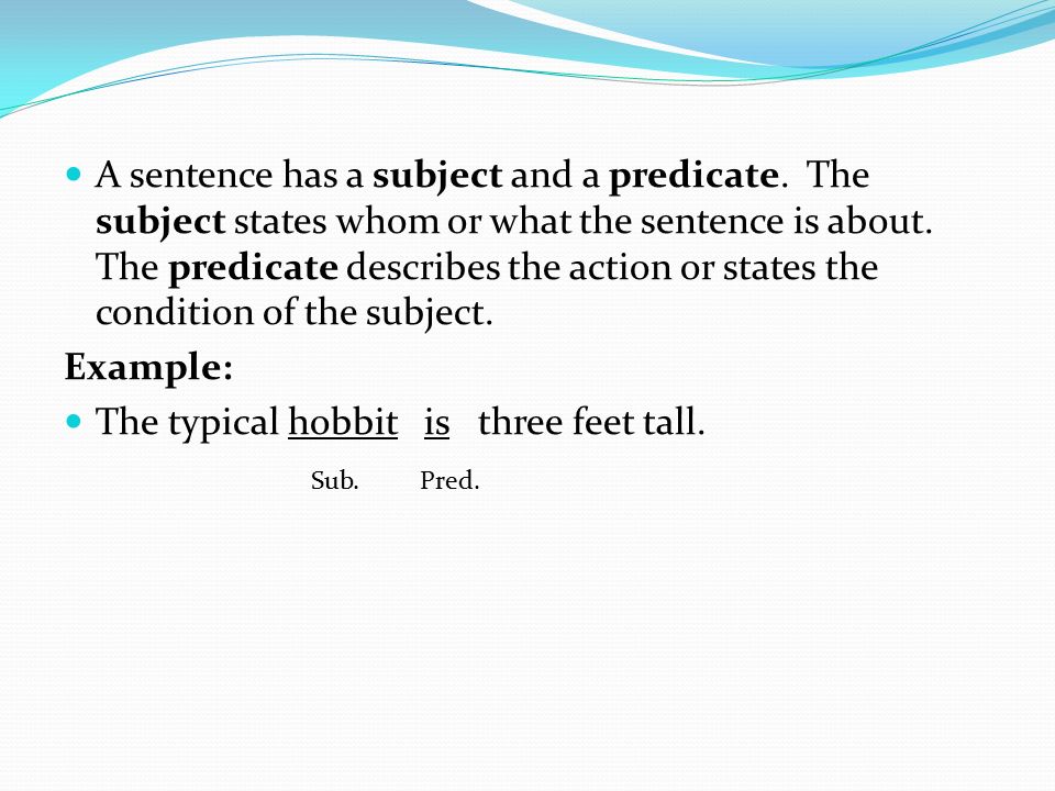 A sentence has a subject and a predicate. The subject states whom or what the sentence is about.
