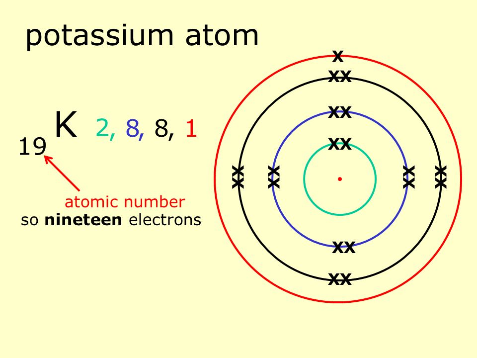argon atom 18 atomic number so eighteen electrons 2, 8 Ar XX XX XX XX XX XX XX XX XX