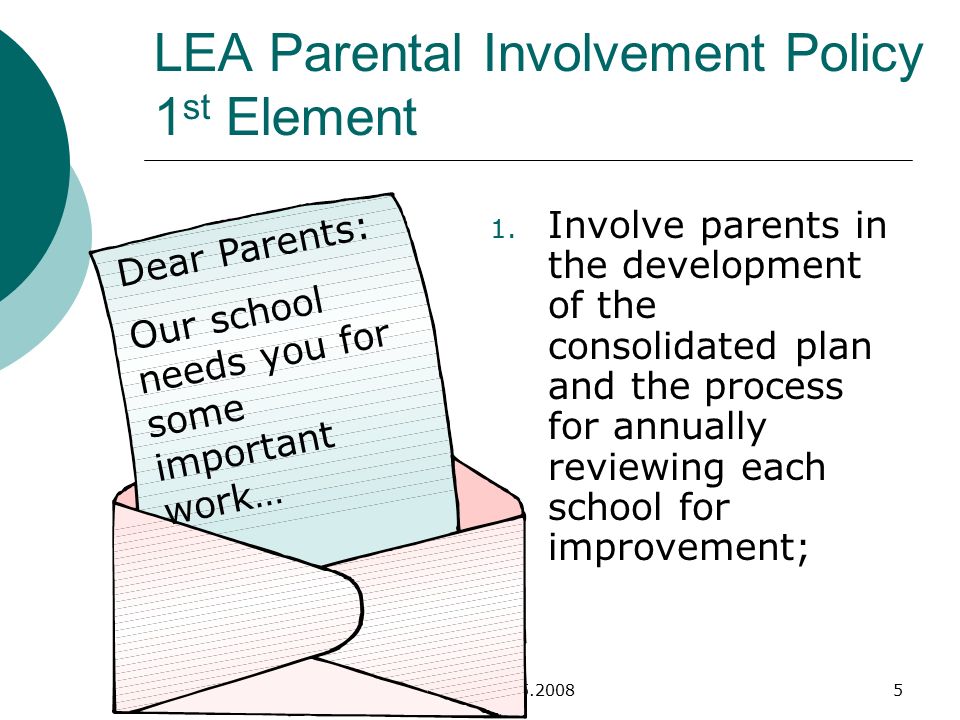 Karen Seay LEA Parental Involvement Policy 1 st Element 1.