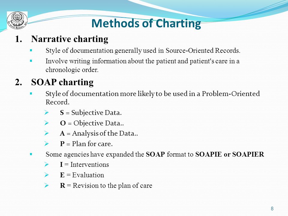 1 chapter 9 recording and reporting 2 medical records recording soap format of charting