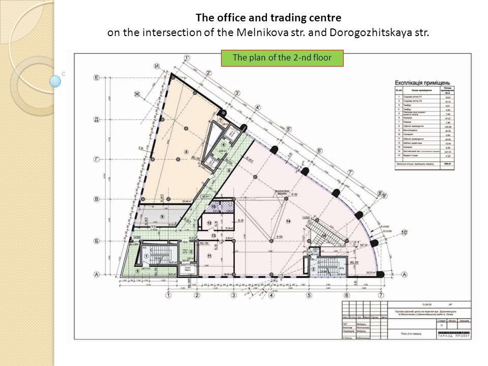 The plan of the 2-nd floor The office and trading centre on the intersection of the Melnikova str.