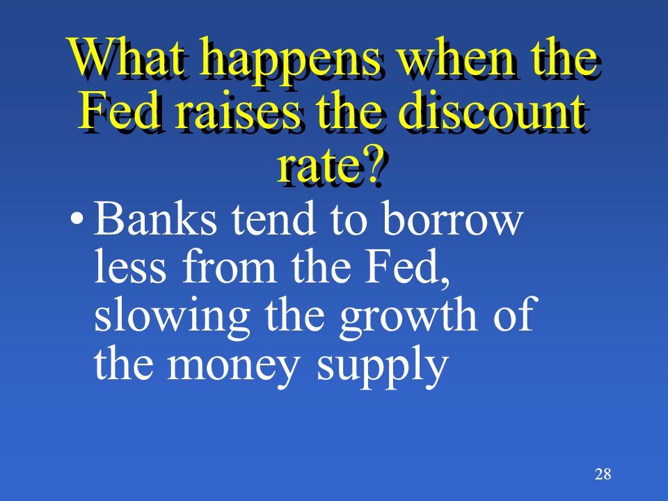 27 What happens when the Fed lowers the discount rate.