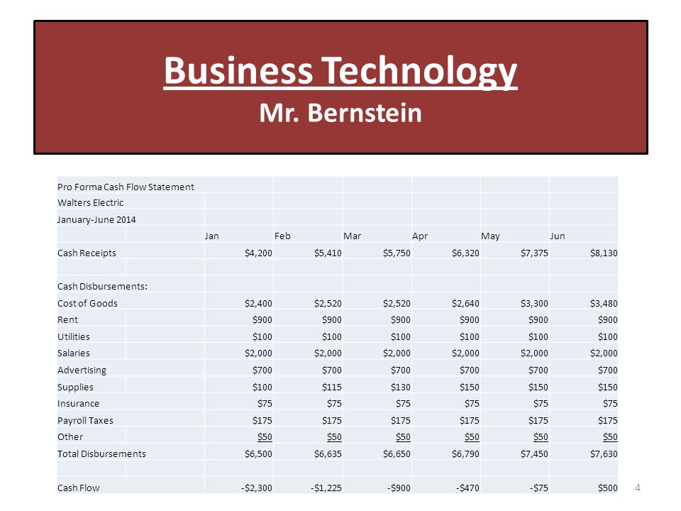 pro forma cash flow statements