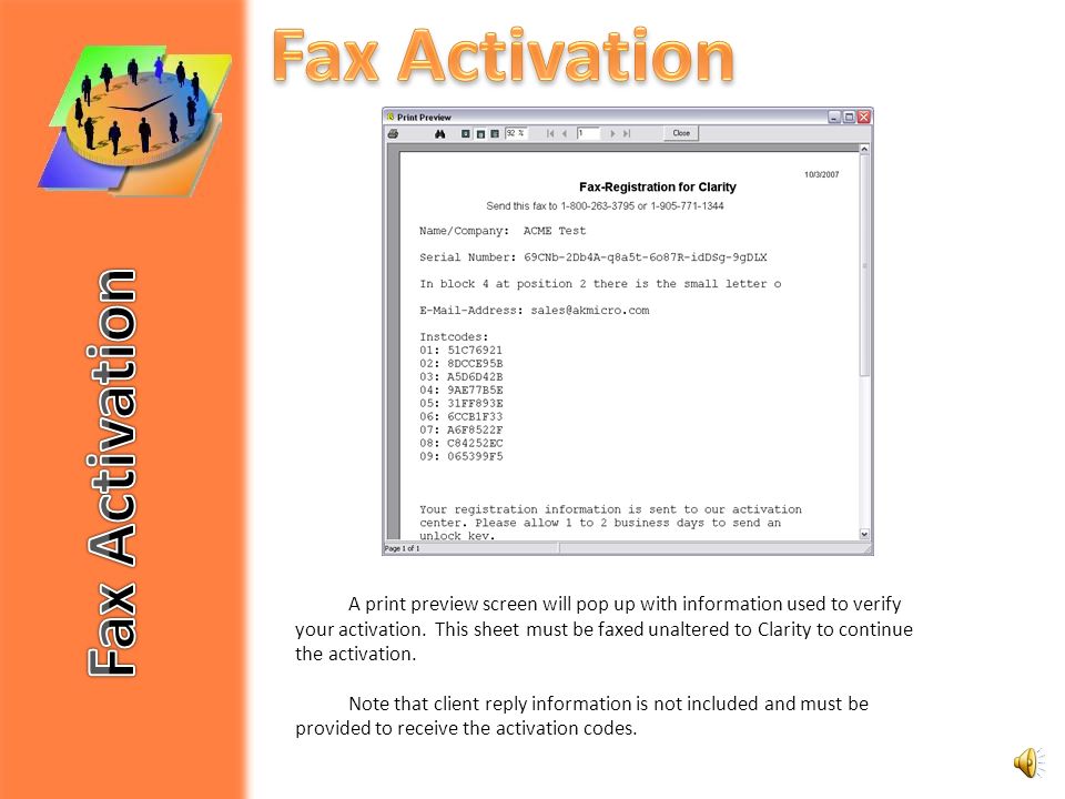 If you chose to activate Clarity via fax, enter the requested information into the appropriate fields.