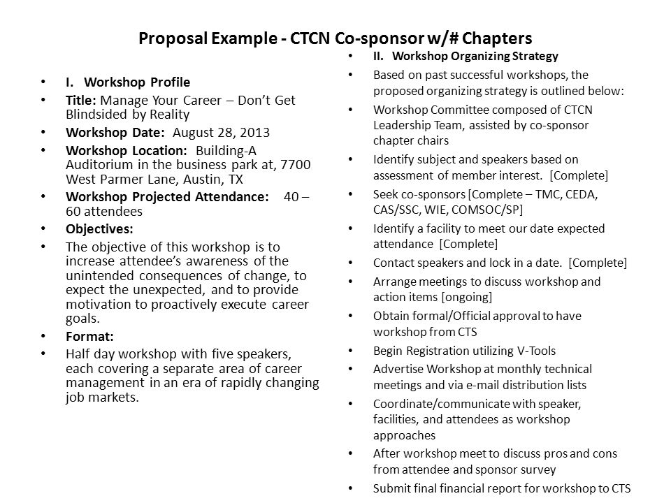 Proposal Example - CTCN Co-sponsor w/# Chapters II.