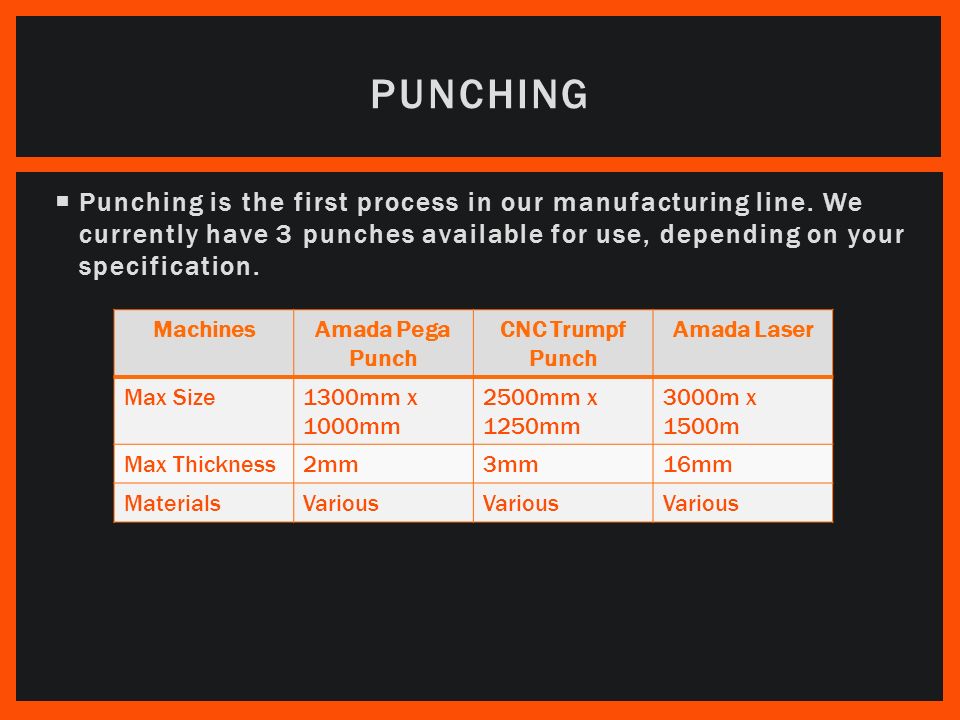  Punching is the first process in our manufacturing line.