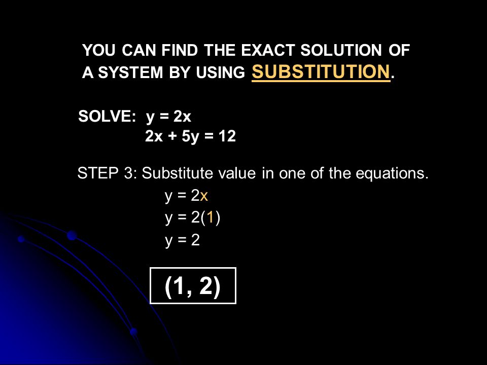 YOU CAN FIND THE EXACT SOLUTION OF A SYSTEM BY USING SUBSTITUTION.