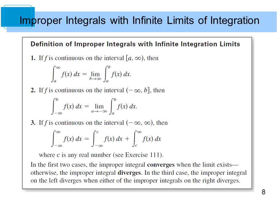 8 Improper Integrals with Infinite Limits of Integration