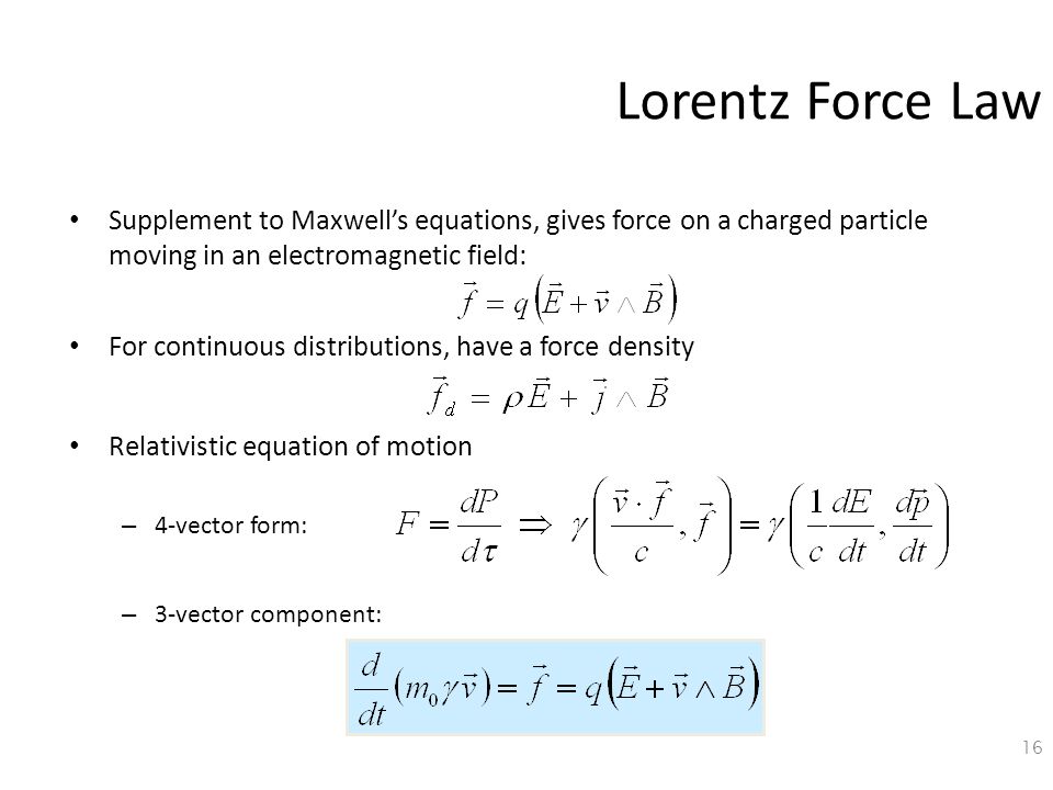 Electromagnetism Contents Review Of Maxwell S Equations And 16 Loz Force Law Supplement To Maxwell S Equations