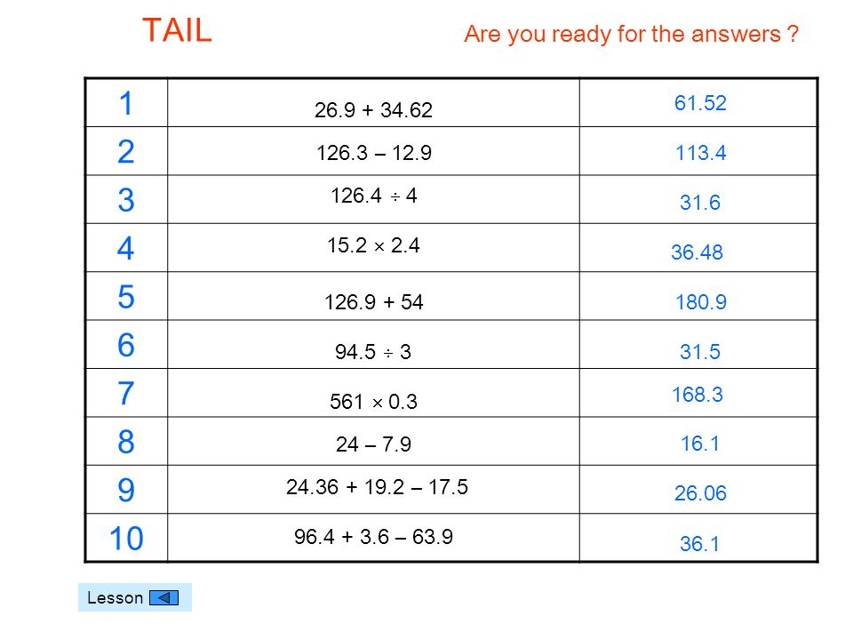 TAIL Lesson Are you ready for the answers .