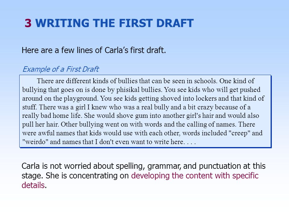Here are a few lines of Carla’s first draft.