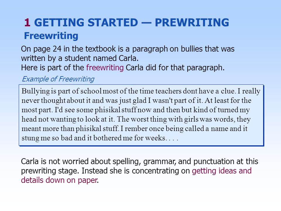On page 24 in the textbook is a paragraph on bullies that was written by a student named Carla.