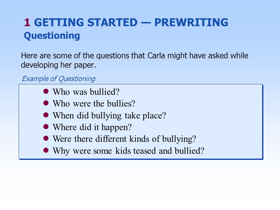 Here are some of the questions that Carla might have asked while developing her paper.