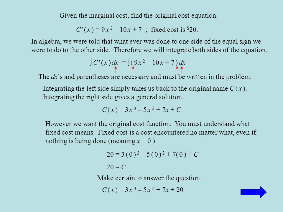 Given The Marginal Cost Find Original Equation C X Given The Marginal Cost Find Original Equation