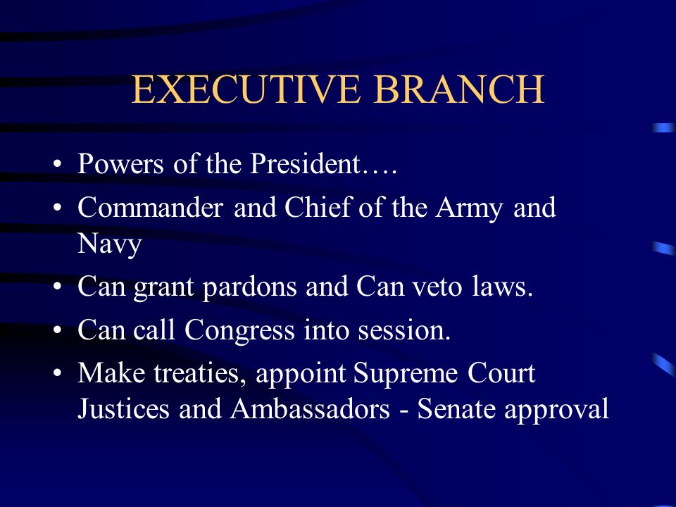 EXECUTIVE BRANCH Powers of the President….