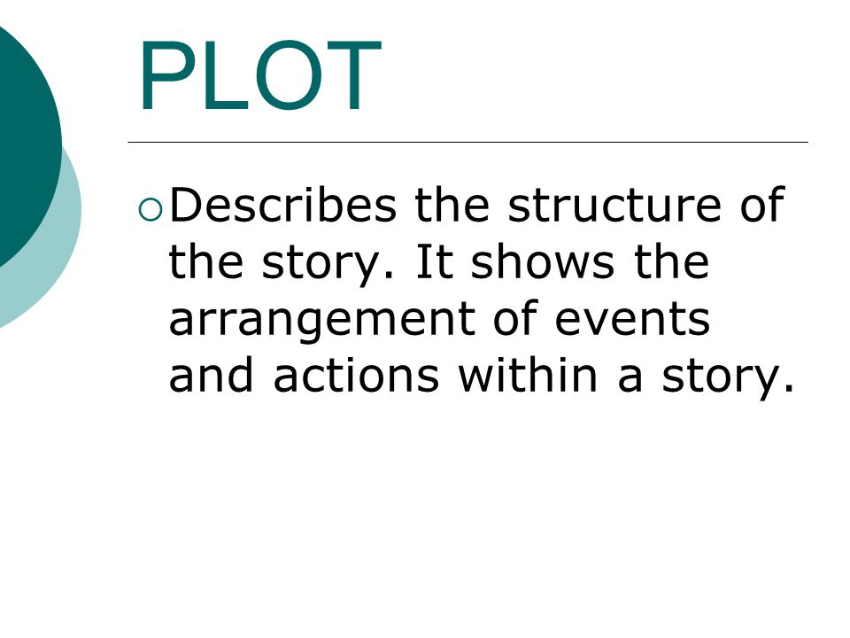 PLOT  Describes the structure of the story.