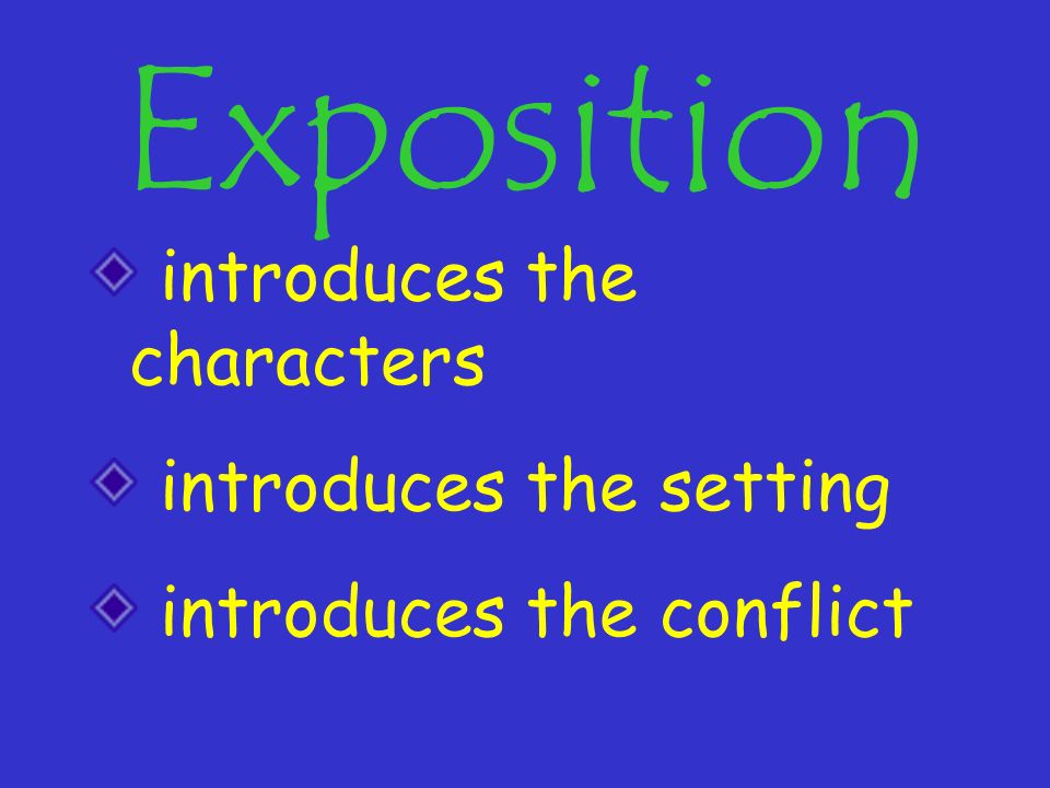 Exposition introduces the characters introduces the setting introduces the conflict