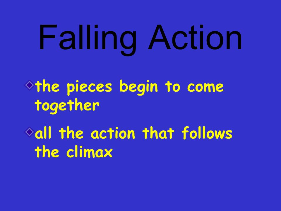 the pieces begin to come together all the action that follows the climax Falling Action