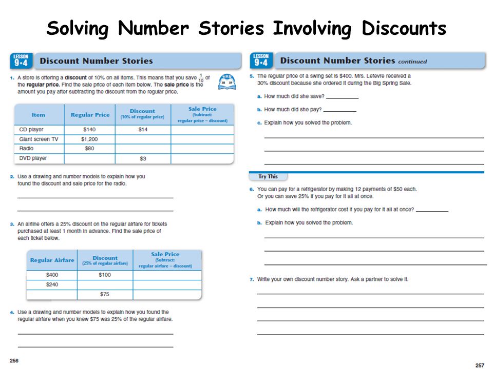 Solving Number Stories Involving Discounts
