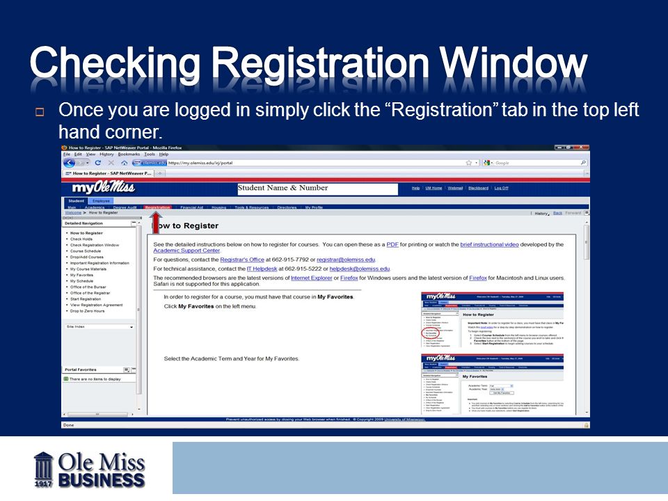  Once you are logged in simply click the Registration tab in the top left hand corner.