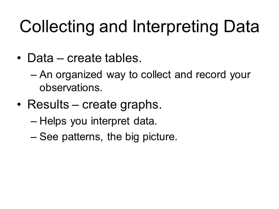 Collecting and Interpreting Data Data – create tables.