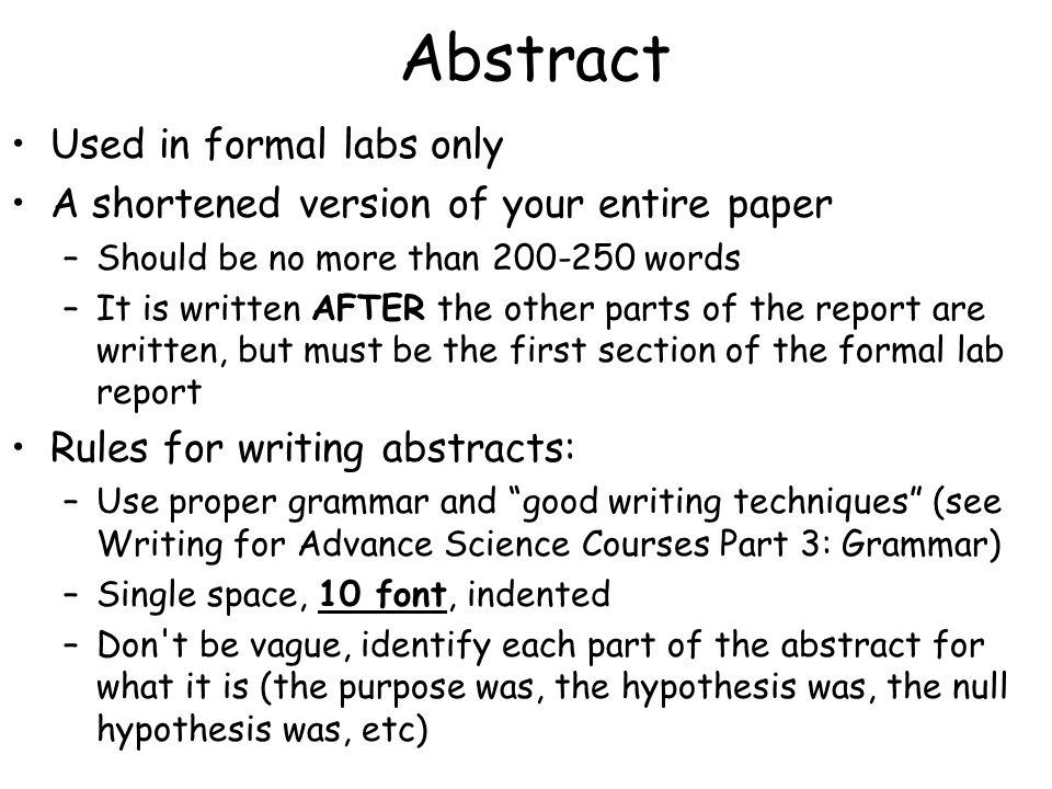 How to write an abstract in a lab report chemistry