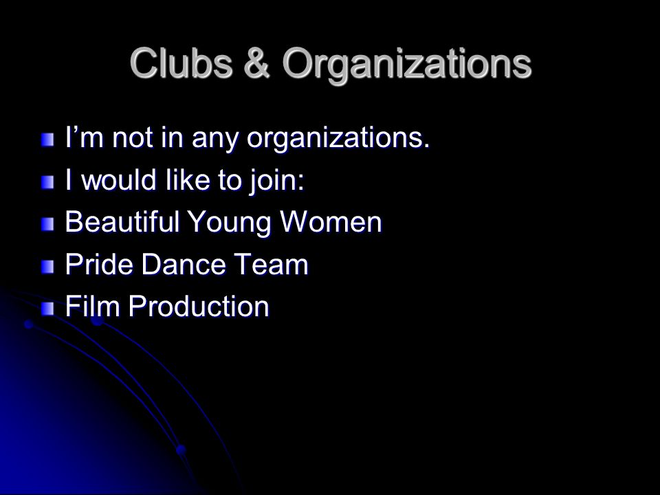 Clubs & Organizations I’m not in any organizations.