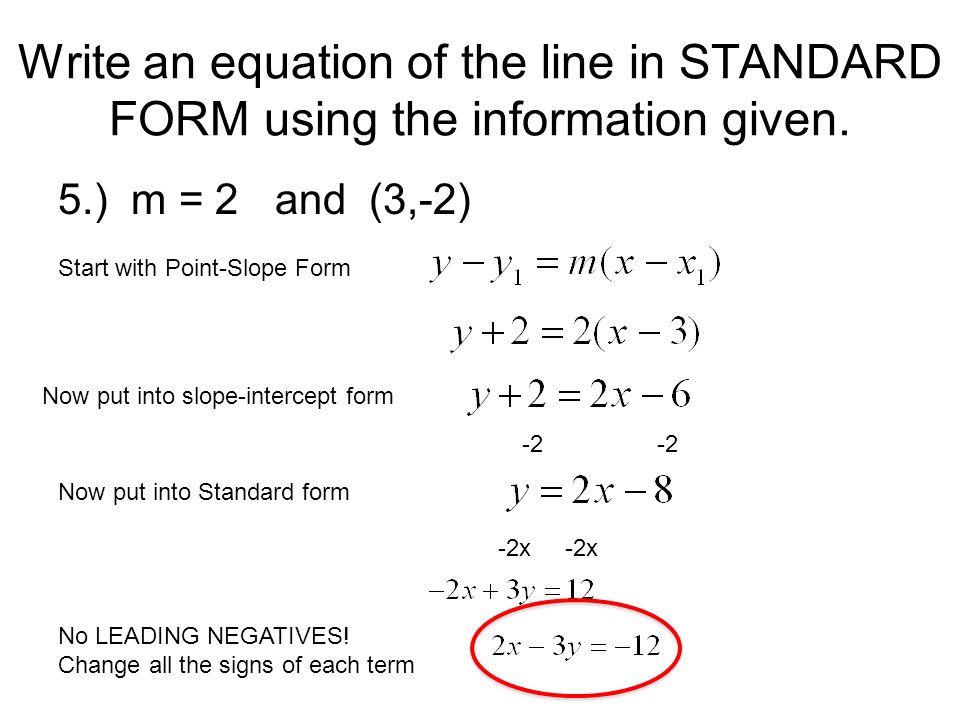 Equation Of The Line In Standard Form Jennarocca Write An Equation Of The Line In Standard Form Using Information Given Answer Y 4 2 X 6 Daily Homework Quiz Review 5 3