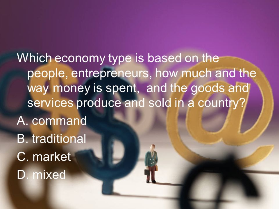 Which economy type is controllled by the government A. command B. market C. mixed D. traditional